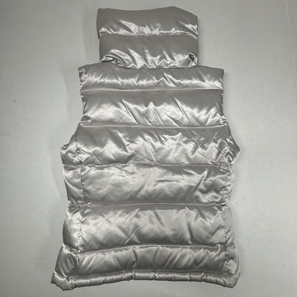 Talbots Petites Down Puffer Vest Quilted Zip Silver Womens Turtleneck Button EUC - Picture 2 of 9